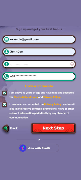 5Gringos registration process on mobile