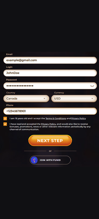 AmunRa registration process on mobile