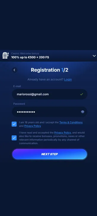 Boomerang Bet registration process on mobile