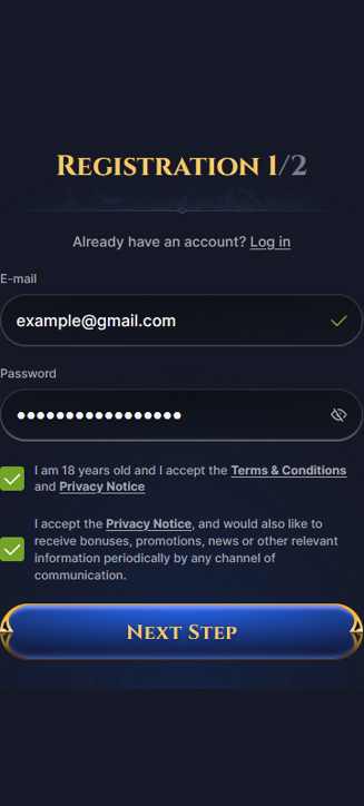 Cazeus registration process on mobile
