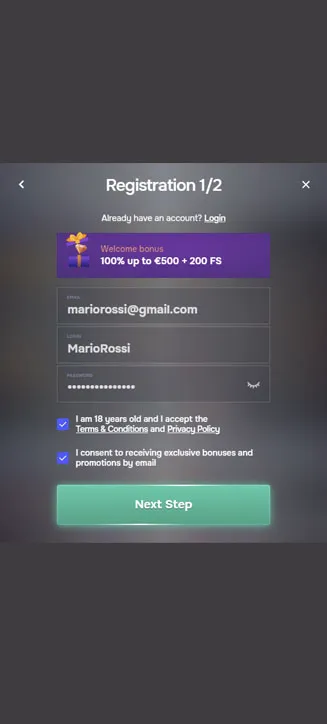 SGCasino registration process on mobile